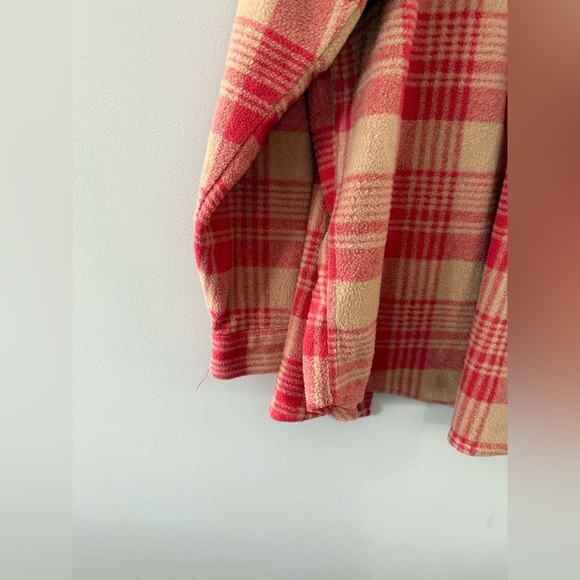 Flannel Shacket Plaid Pink Red Beige Pattern Button Down Size XL XXL Comfy Soft - Picture 7 of 8